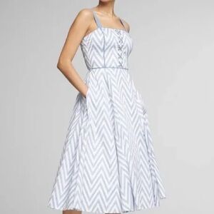 White House Black Market Blue and White A-Line Chevron Midi Dress